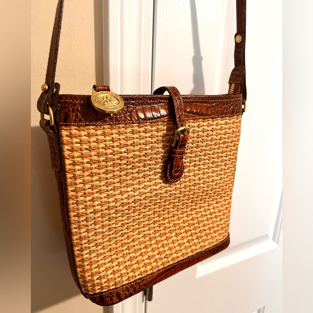 Brahmin Tisbury Collection Woven Straw & Croc Leather Purse/Crossbody - Picture 5 of 16